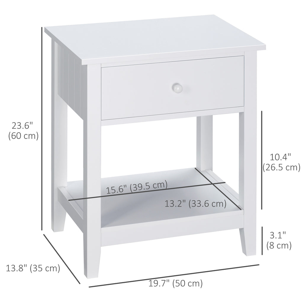 Modern Style Nightstand, Small End Table with Drawer and Storage Shelf for Bedroom, Living Room, White