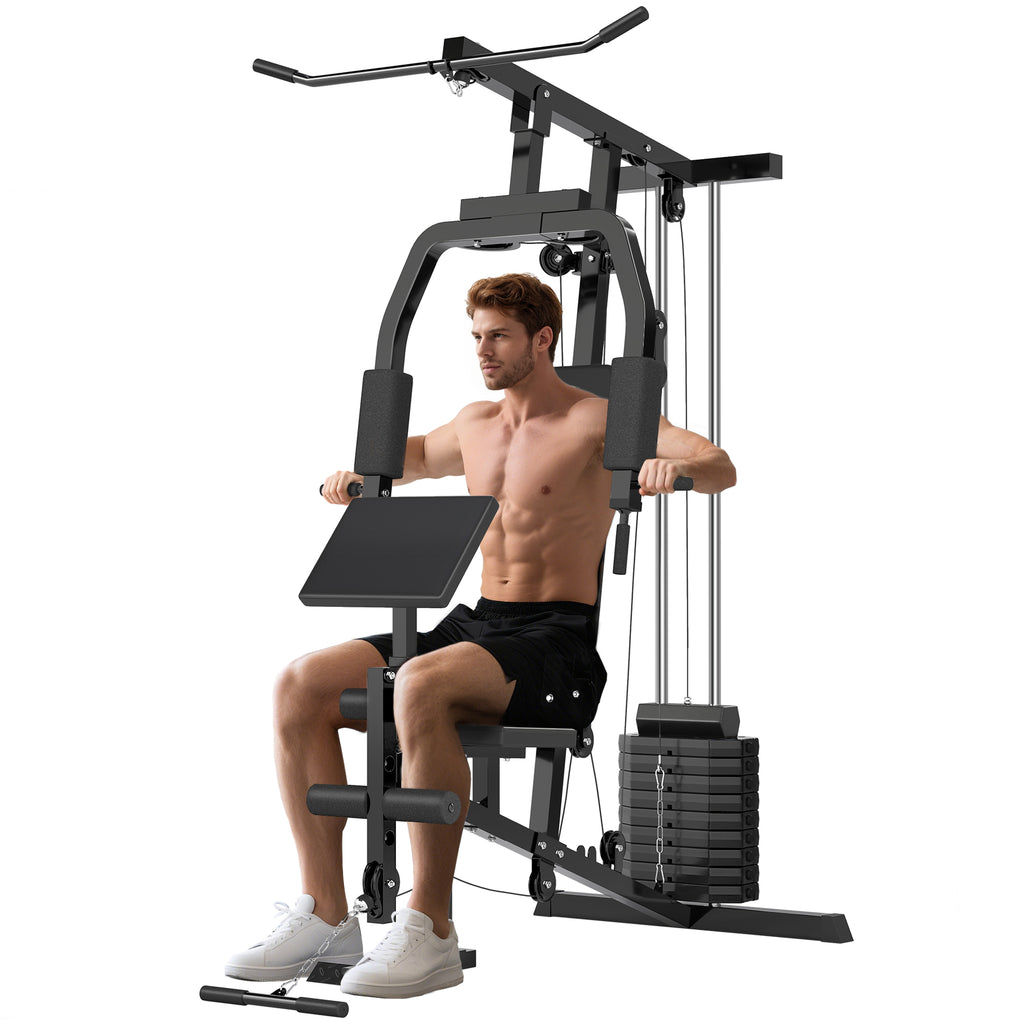 Soozier Multifunction Home Power Exercise Gym System Weight Training Exercise Workout Station Fitness Strength Machine for Whole Body Training Black