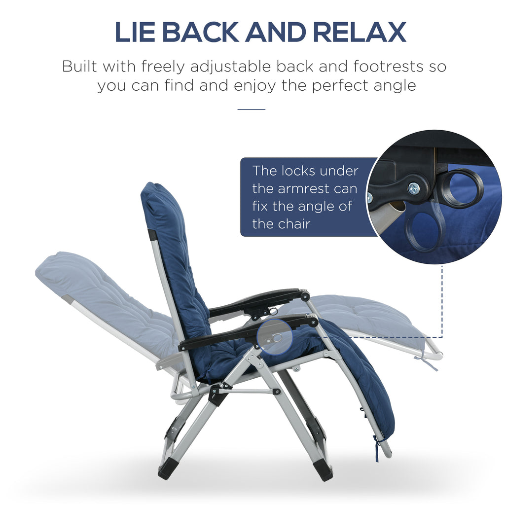 Folding Garden Chairs Set of 2, Reclining Zero Gravity Chair, Sun Lounger with Cushion and Headrest, Dark Grey