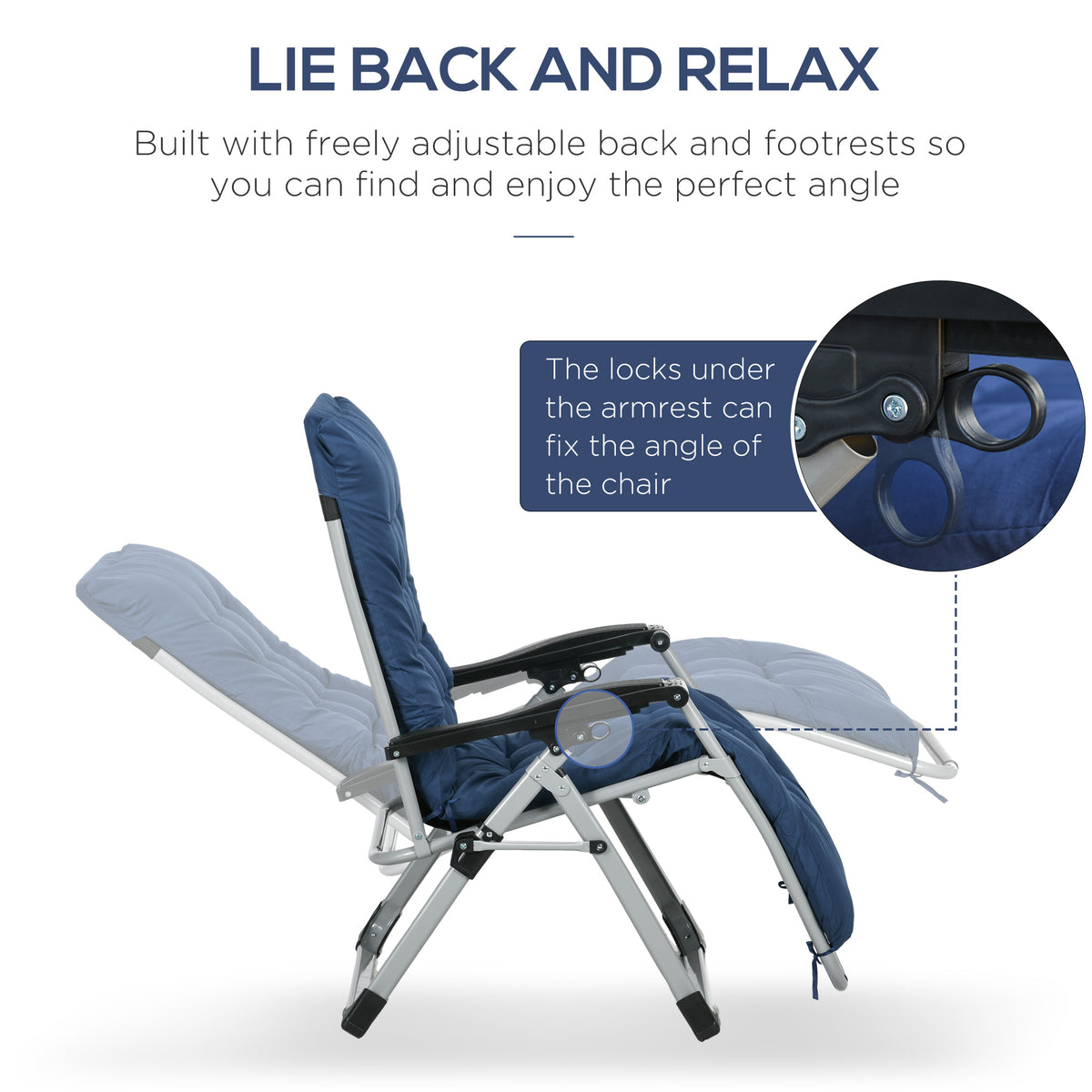 Folding Garden Chairs Set of 2, Reclining Zero Gravity Chair, Sun Lounger with Cushion and Headrest, Dark Grey