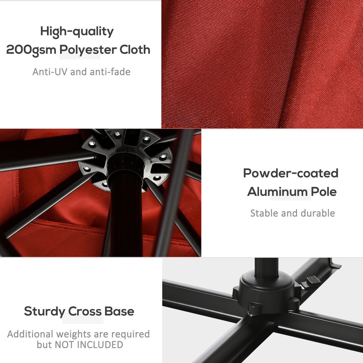 8' x 8' Square Patio Hanging Offset Umbrella with 360° Rotation, Aluminum Outdoor Cantilever Parasol with Crank & Tilt, Sun Canopy Shelter with Cross Base, Wine Red