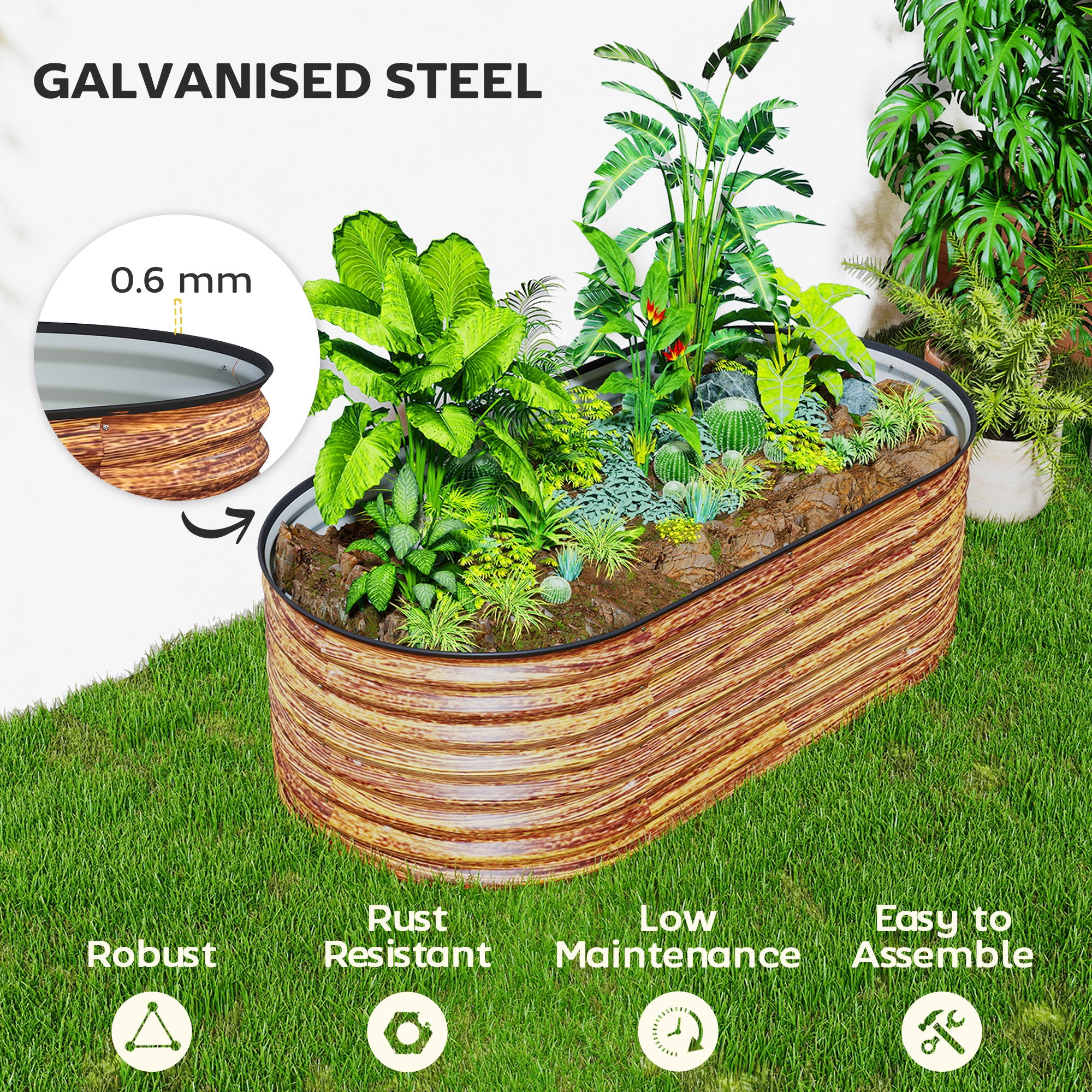 5 x 2.5 x 2 ጫማ ዝተሰርሐ ልዑል ኣታኽልቲ በድሪ፣ ቀሊል DIY ኦቫል ፕላንተር ቦክስ ምስ ውሑስ ወሰንን ጓንትን፣ ቡናዊ ዕጨይሽ መልክዕ