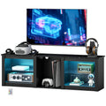 TV Stand with LED Lights, Modern Entertainment Center with Adjustable Glass Shelves, for TVs up to 70 Inch, Black
