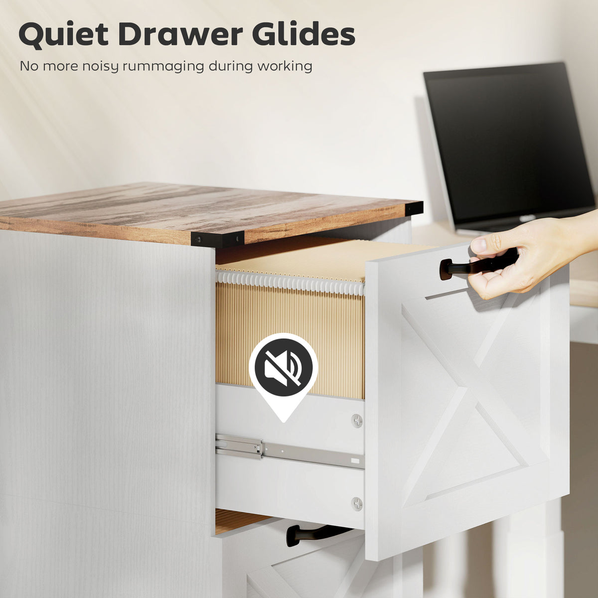 3 Drawer File Cabinet with Silent Slides, Vertical Farmhouse Filing Cabinet Fits Letter/A4 Size Home Office, White