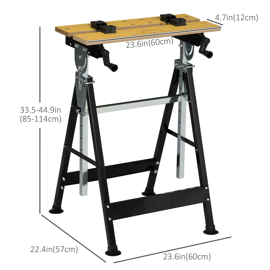 Portable Work Bench, Workshop Tool Stand with 6-Level Height Adjustable Work Table, Carpenter Saw Table with 4 Clamps, Steel Frame, 220lbs Capacity