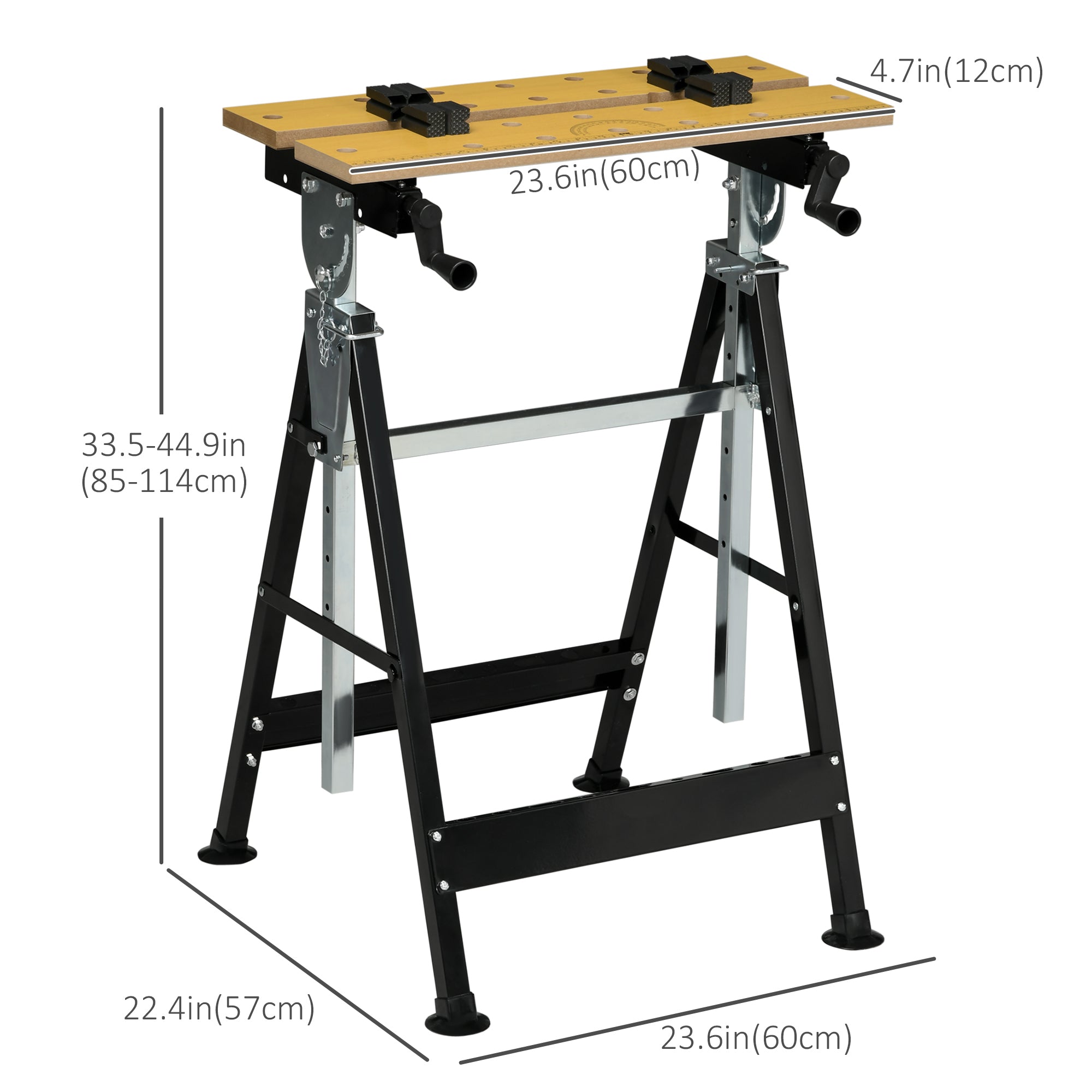Portable Work Bench, Workshop Tool Stand with 6-Level Height Adjustable Work Table, Carpenter Saw Table with 4 Clamps, Steel Frame, 220lbs Capacity