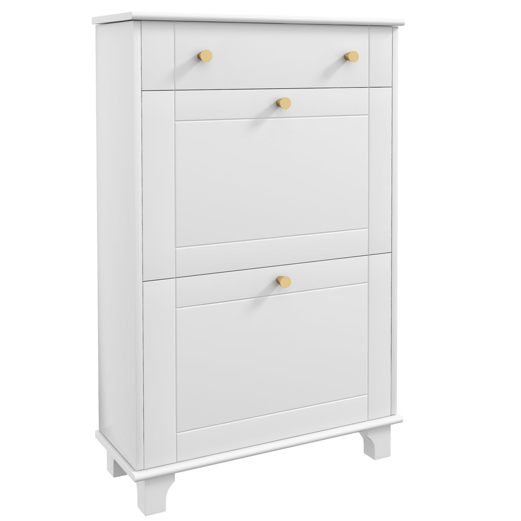 Slim Shoe Storage with 2 Flip Drawers and Adjustable Shelves Shoe Cabinet Organizer for 8 Pair,  White