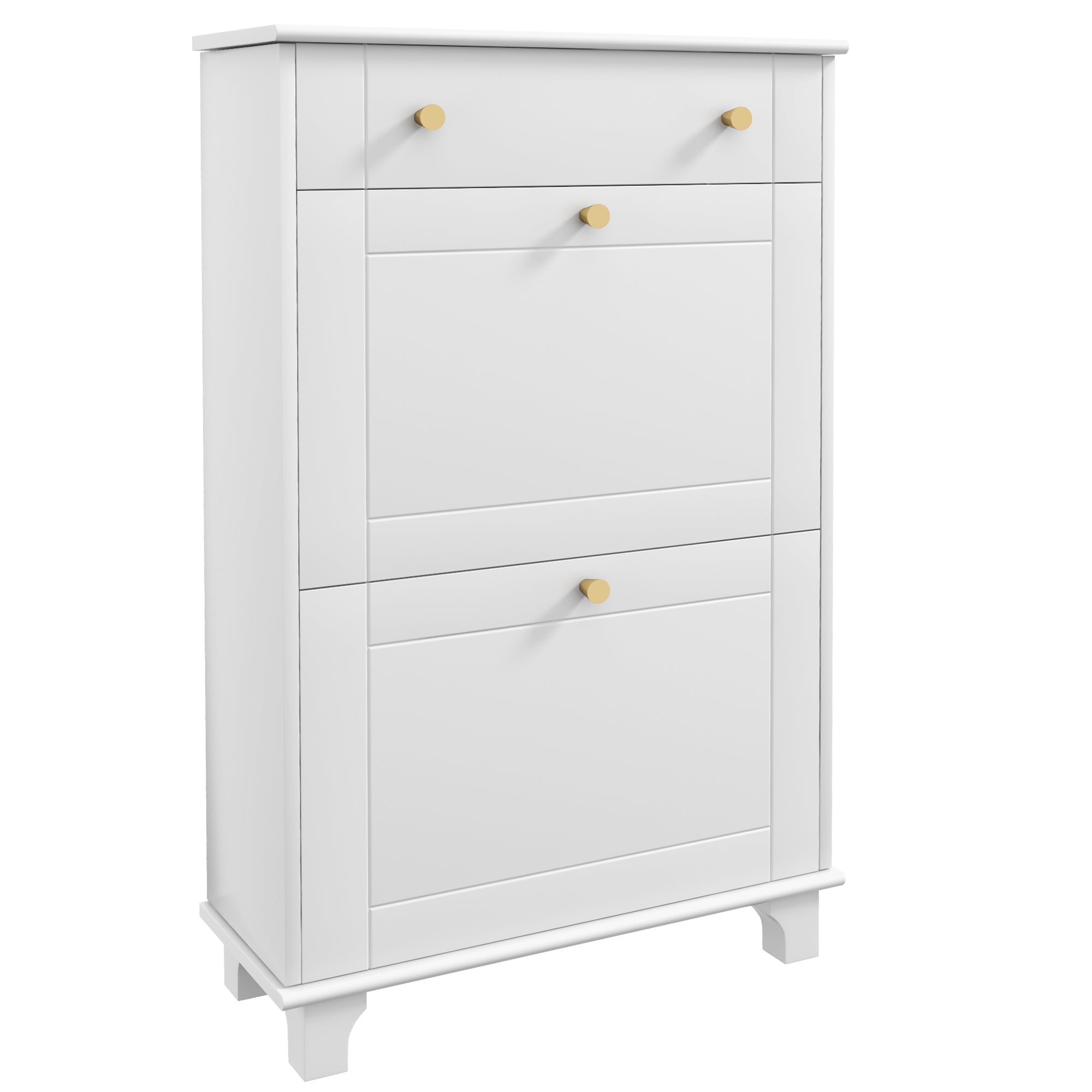 Slim Shoe Storage with 2 Flip Drawers and Adjustable Shelves Shoe Cabinet Organizer for 8 Pair,  White