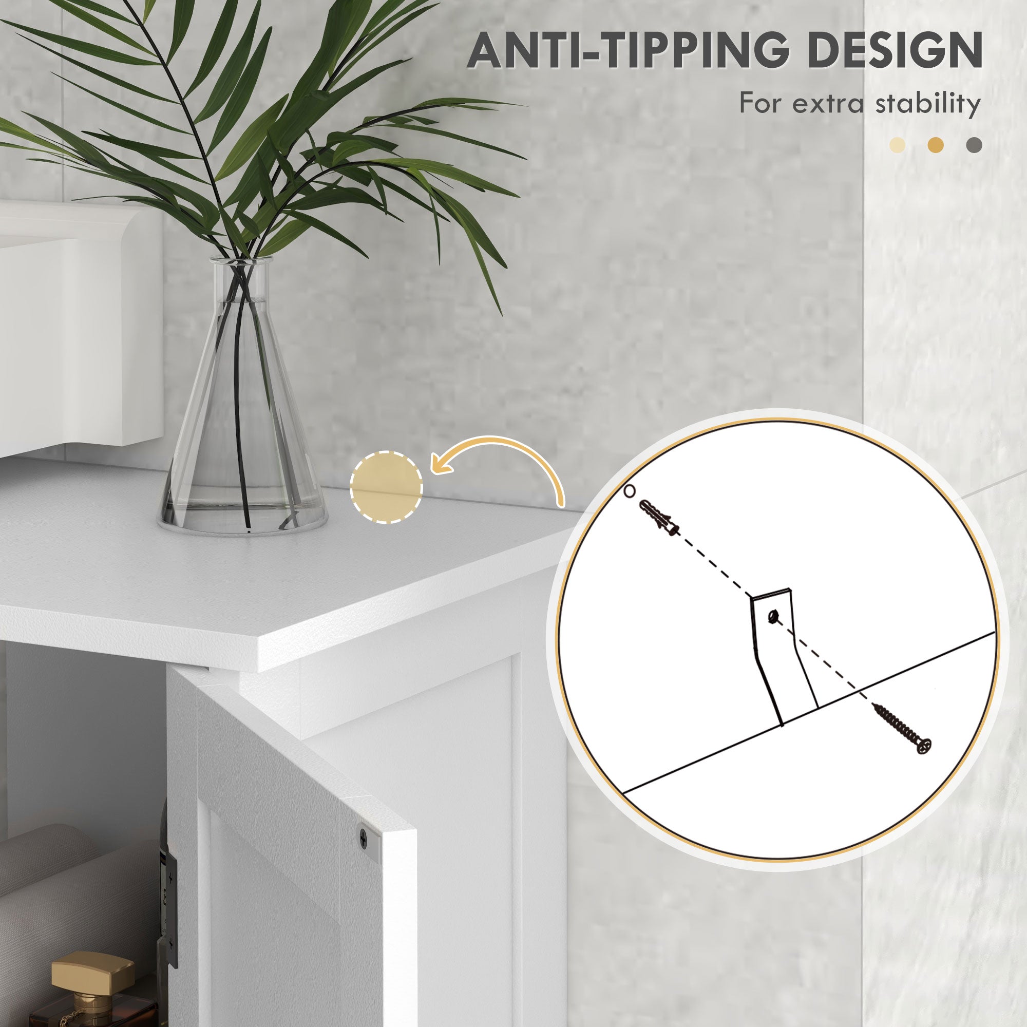 Bathroom Vanity Cabinet, Under Sink Storage Cabinet with Double Doors, Open and Adjustable Shelves, White