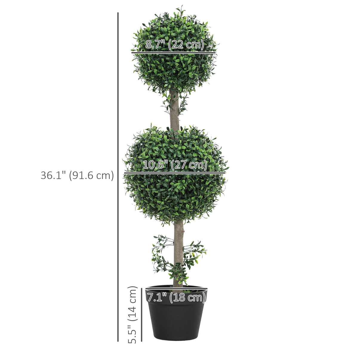 2 Pack 36.1" Artificial Trees, Boxwood Topiary Ball Trees with Pot for Indoor, Outdoor, Home Office, Living Room, Green