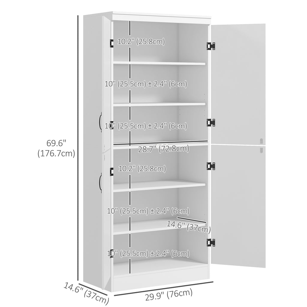 70" 4-Door Storage Cabinet, Freestanding Pantry Cabinet with Adjustable Shelves for Living Room, White