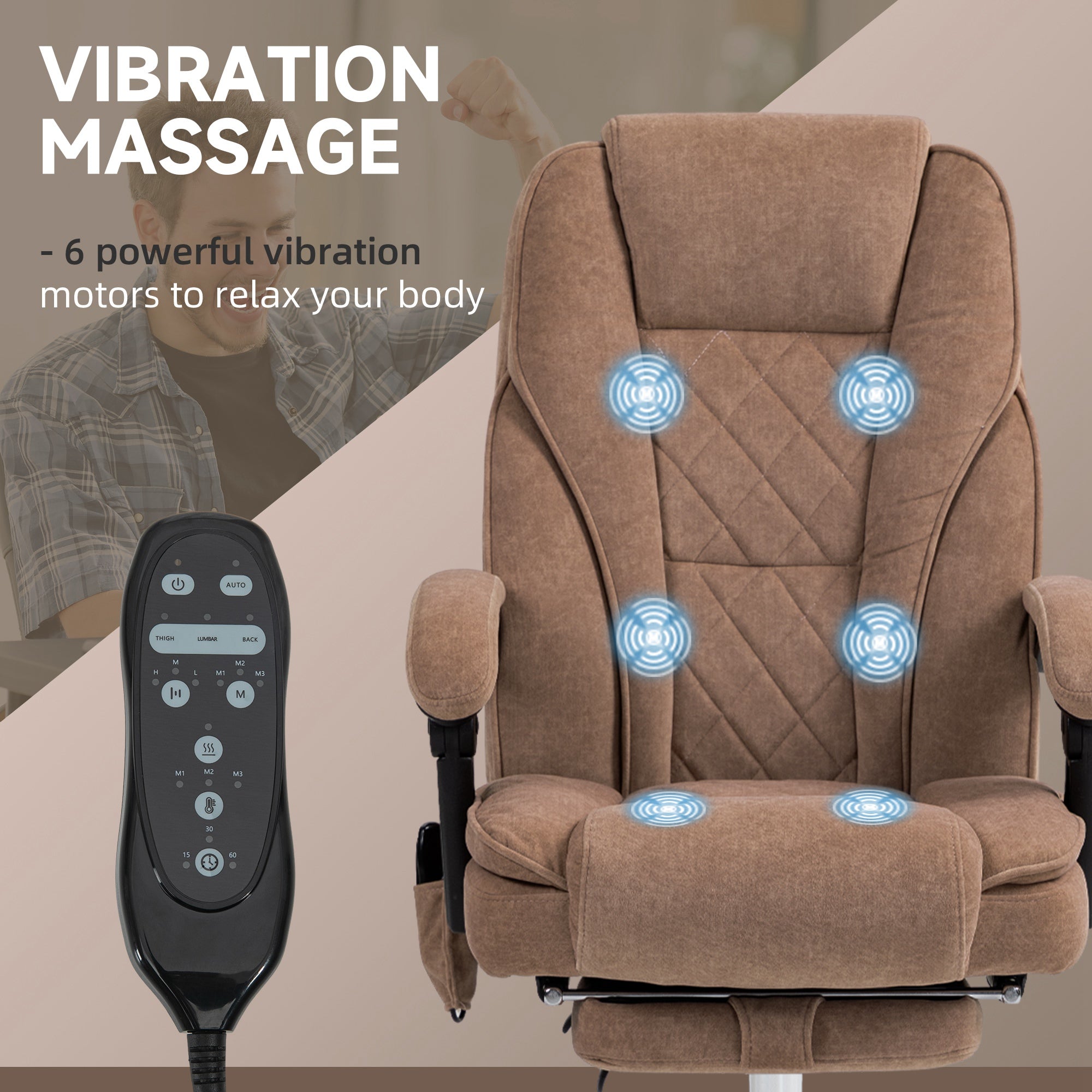 Massage Office Chair, Reclining Computer Chair with Adjustable Height and Footrest, Brown