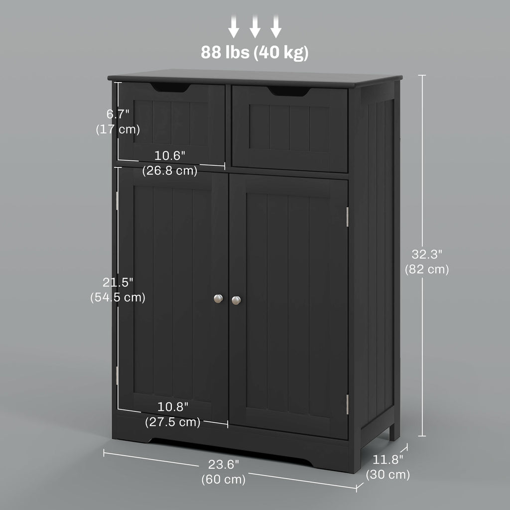 Bathroom Cabinet, Bathroom Storage Cabinet with 2 Drawers, Adjustable Shelf for Living Room, Entryway, White