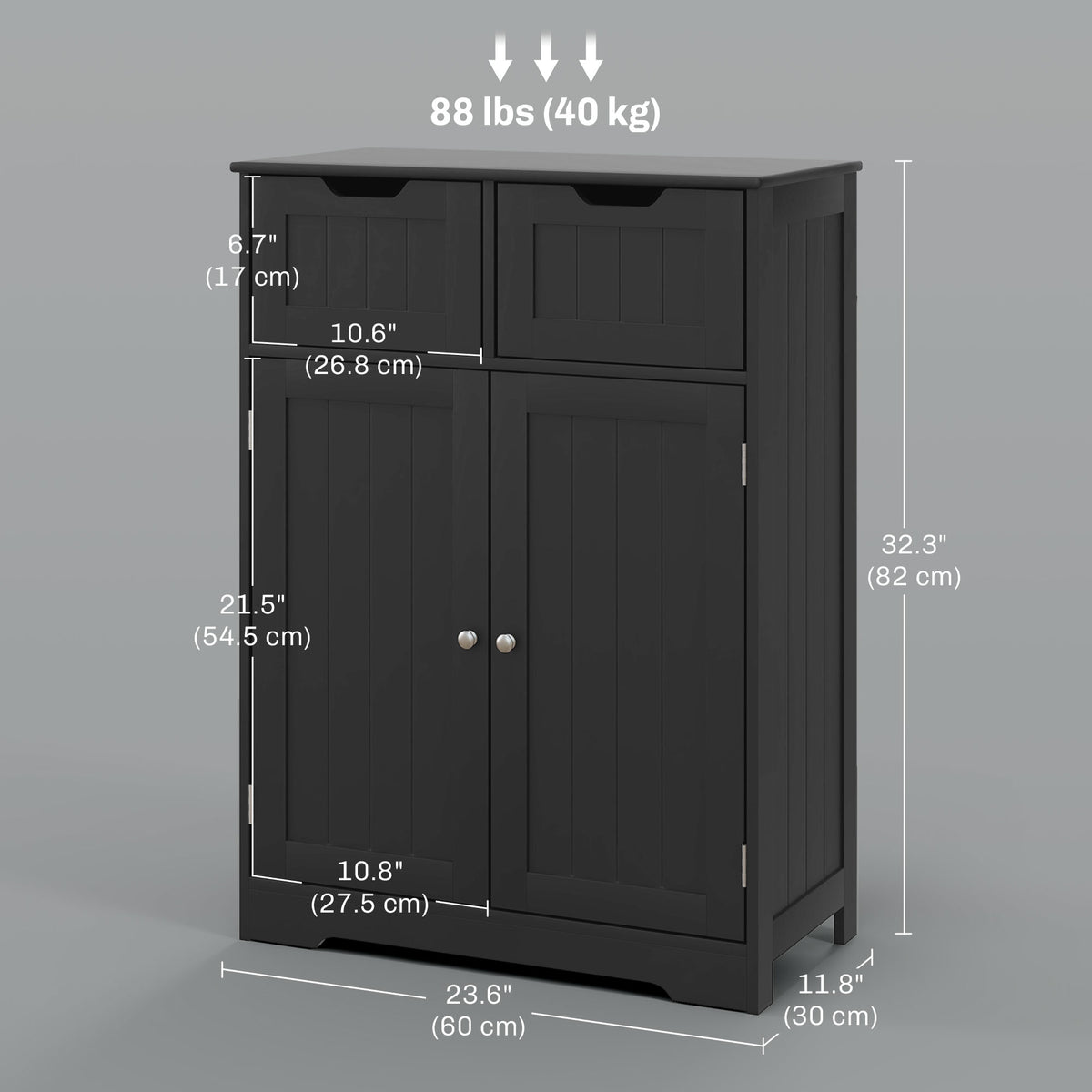 Bathroom Cabinet, Bathroom Storage Cabinet with 2 Drawers, Adjustable Shelf for Living Room, Entryway, White