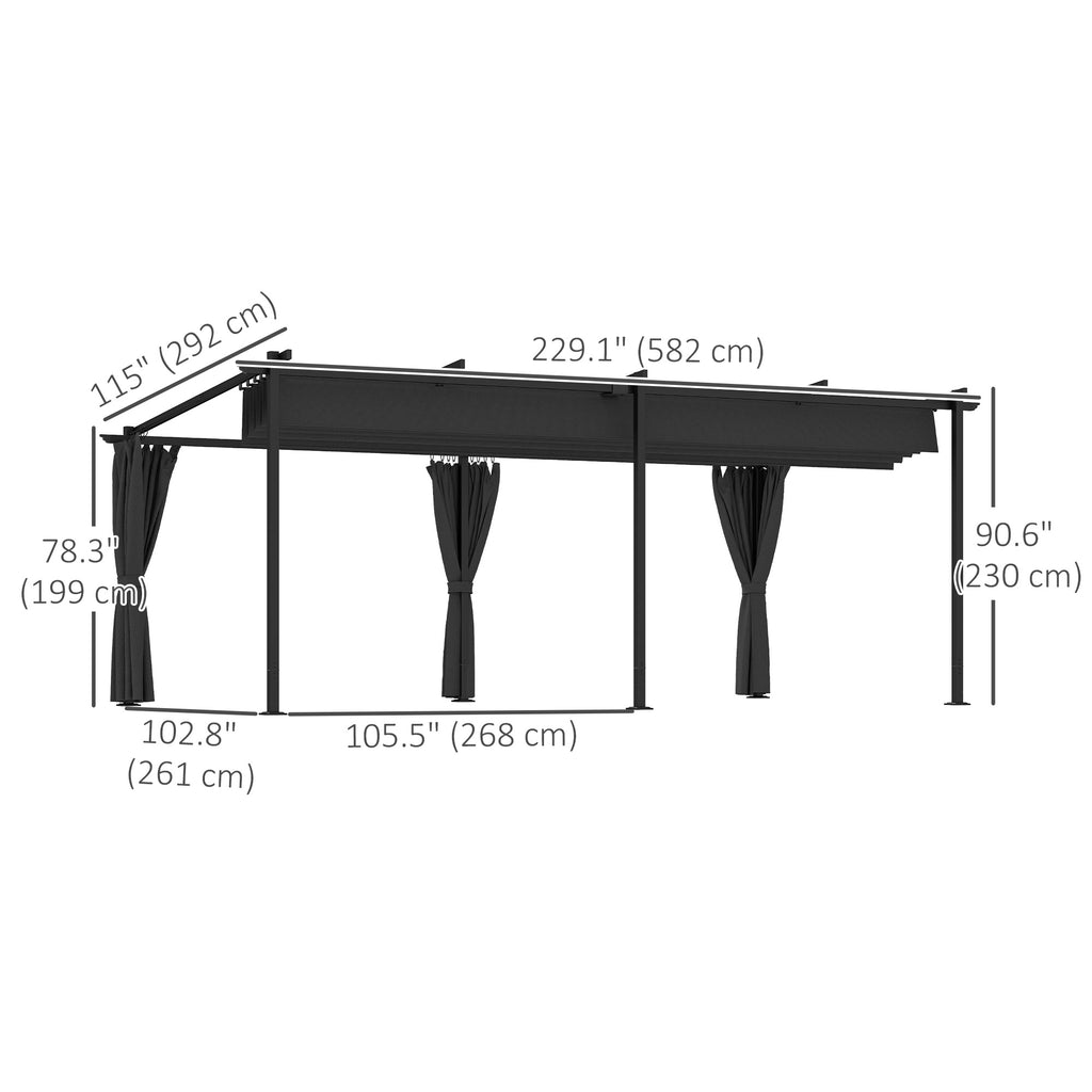 10' x 20' Metal Retractable Pergola Canopy with Sidewalls, Outdoor Gazebo UPF30+ Sun Shade Shelter for Garden, Deck