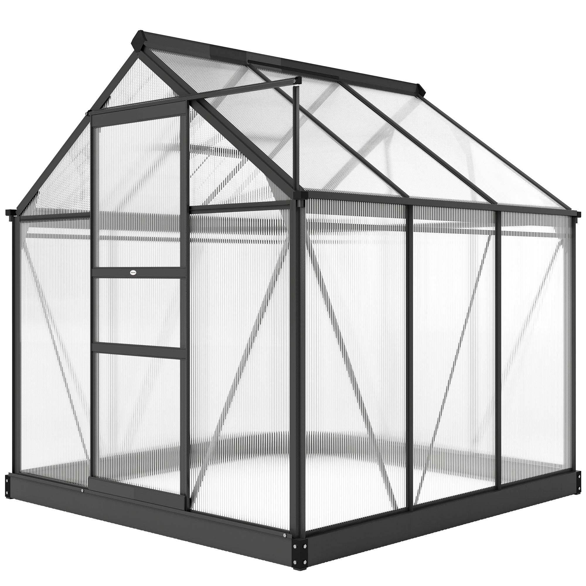 Greenhouse Garden, Green House, Outdoor Greenhouse Kit, PC Board with Sliding Door, 6.2' x 8.3' x 6.6', Grey