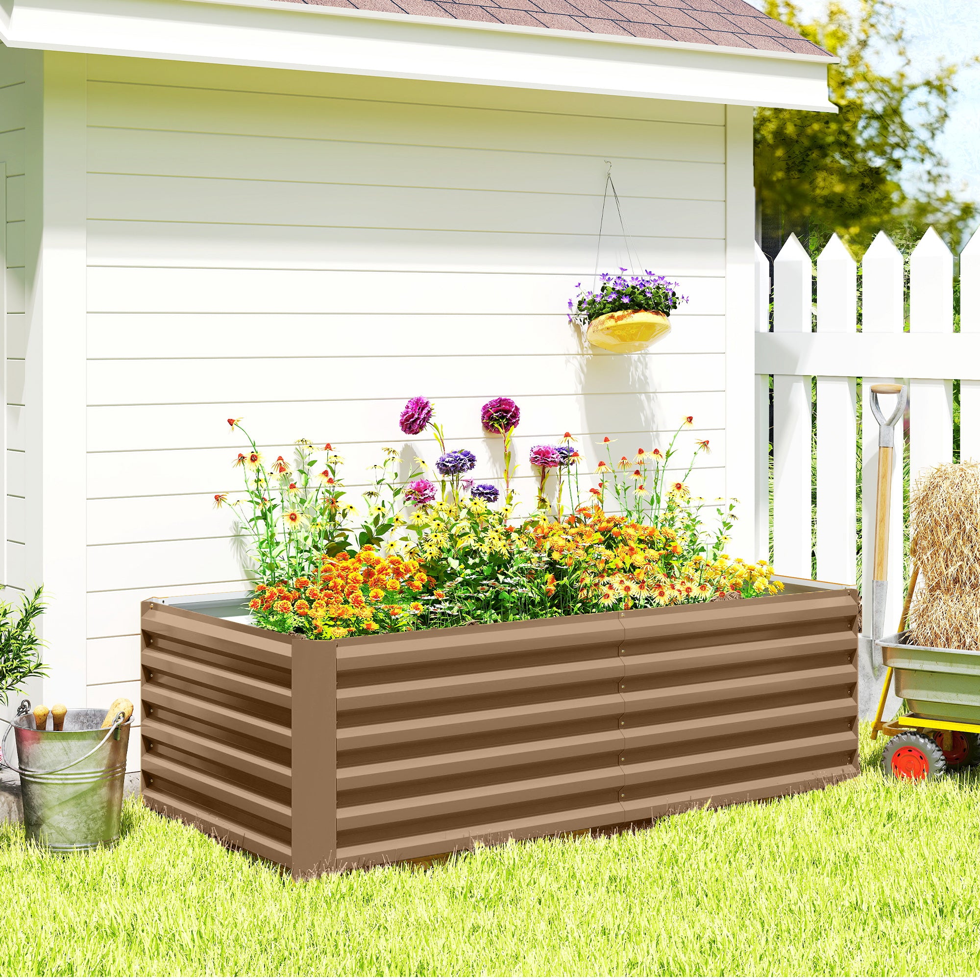 8' x 4' x 2' Raised Garden Bed, Galvanized Planter Box for Growing Flowers, Herbs and Vegetables, Green