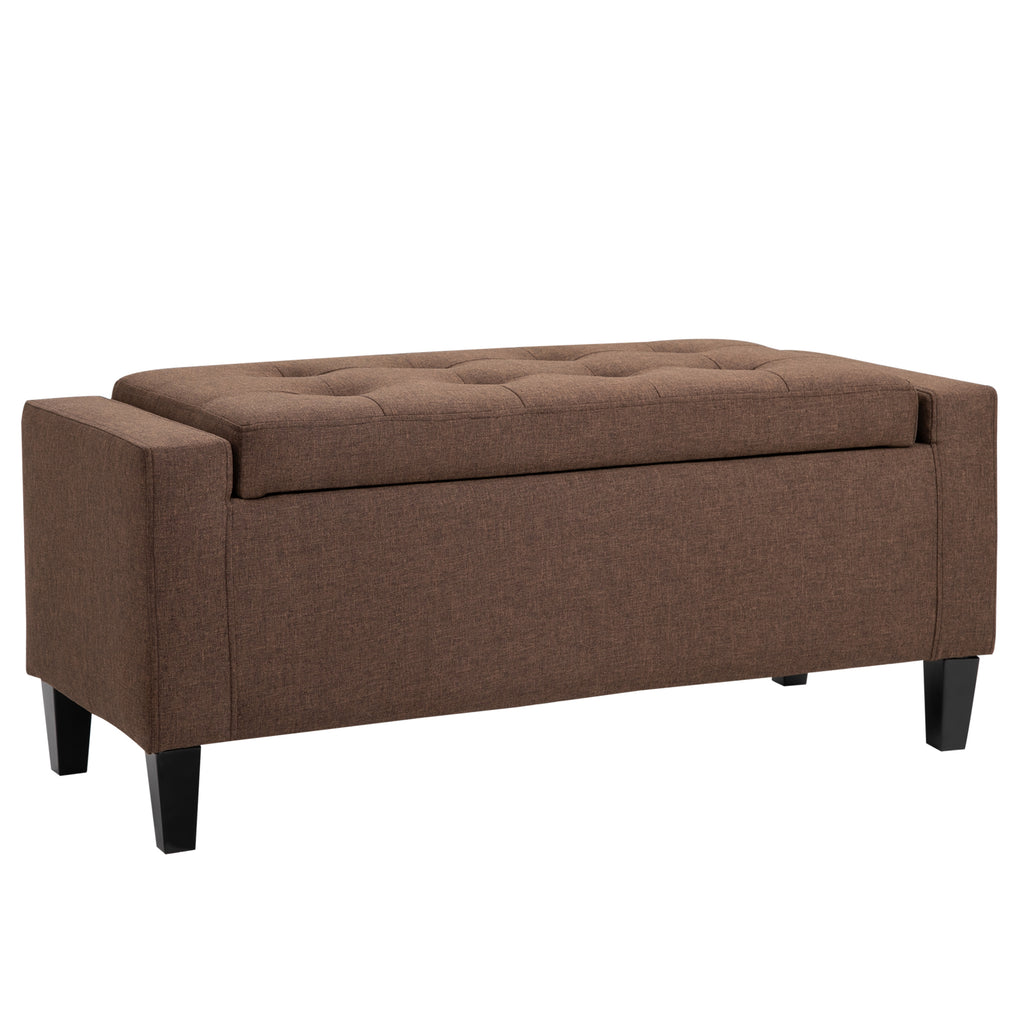 Storage Ottoman Bench, Linen Upholstered Bench with Tufted Design, Brown