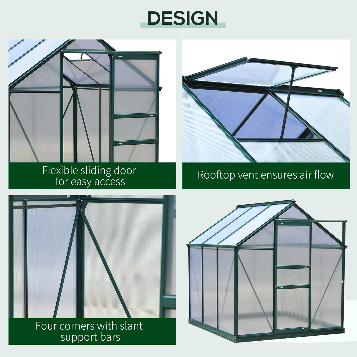 6.2' x 6.3' x 6.6' Clear Polycarbonate Greenhouse, Large Walk-In Green House Garden, Plants Grow, Galvanized Sheet  Frame w/ Slide Door