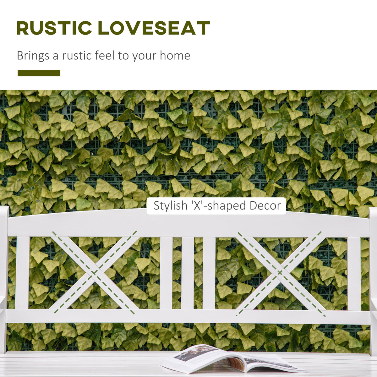 2-Seater Wooden Garden Bench, 4FT Outdoor Patio Loveseat with Unique X-Shape Back for Yard, Lawn, Porch, White