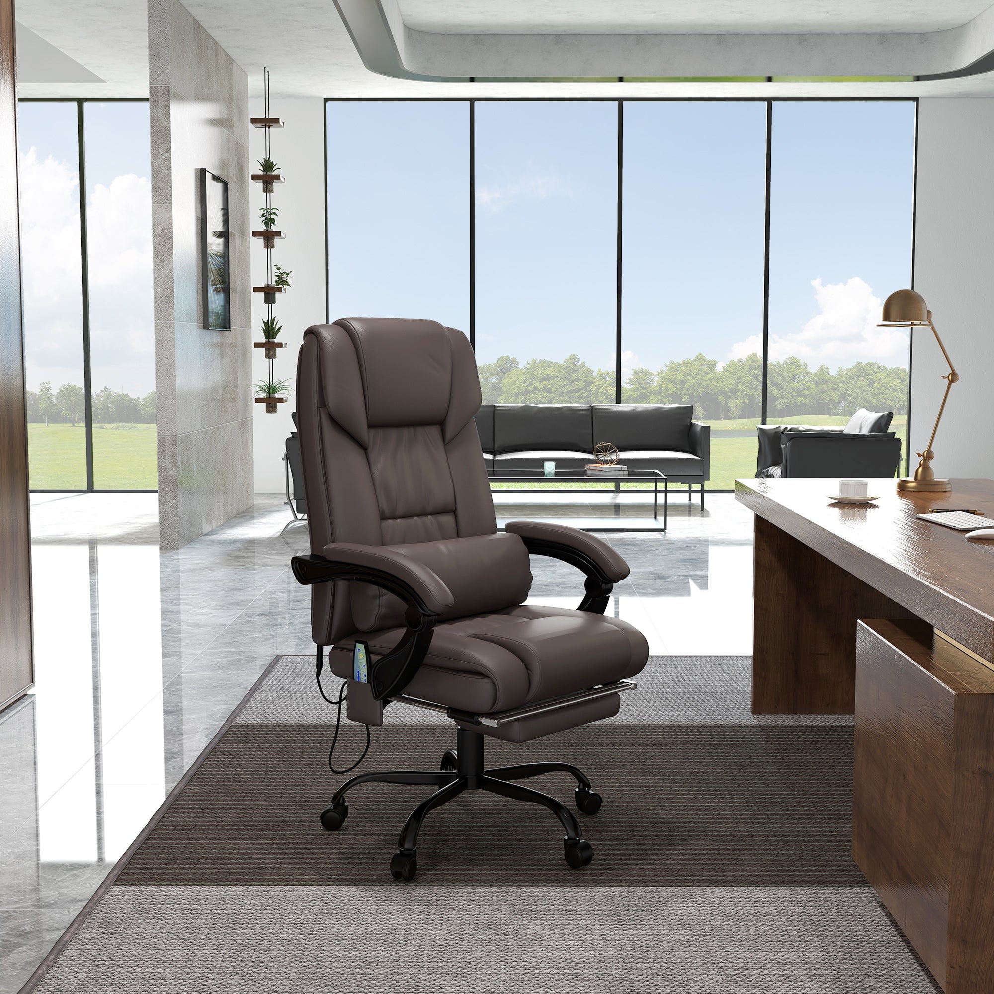 ባሕሪ ሽዱሽተ ነጥብታት ምንቅጥቃጥ መንቀሳቀሲ መንበር፣ ቁመት ዝተመሓየሸ ዳግማይ ዝድቅስ ኮምፒውተር መንበር ምስ ዝስሕብ እግሪ መደረ፣ ቡናዊ