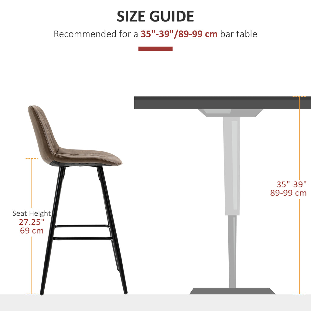 PU Leather Counter Height Bar Chairs Set of 2, 27.75" Bar Stools with Metal Legs for Dining Area, Kitchen Island, Brown