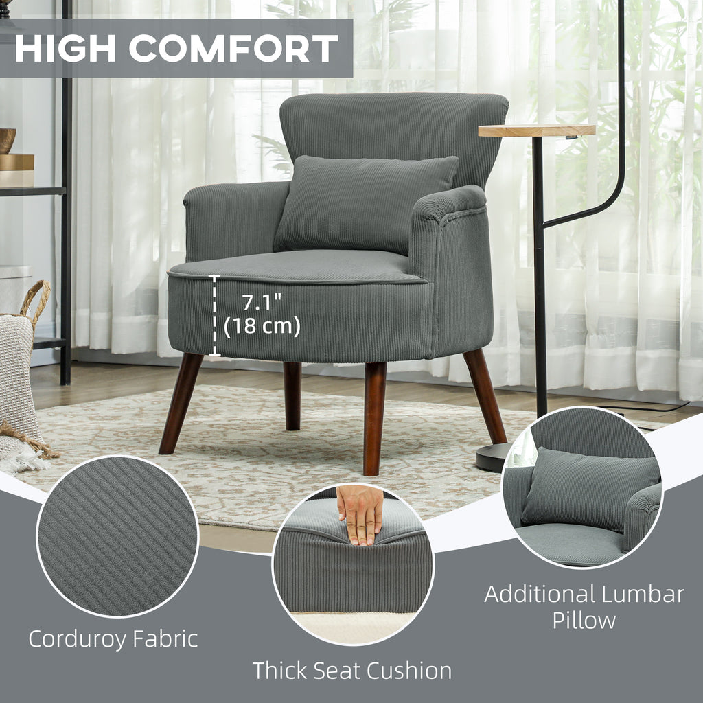 Modern Accent Chair, Upholstered Armchair with Solid Wood Legs and Lumbar Pillow for Living Room, Green