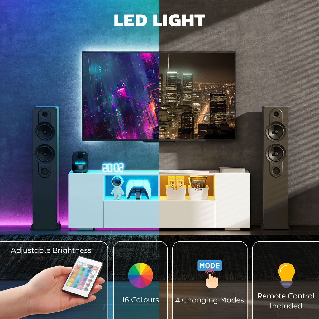 حامل تلفزيون يناسب شاشات حتى 60 بوصة، وحدة تلفزيون بإضاءة LED، أرفف تخزين وخزائن، 53.9 بوصة × 13.8 بوصة × 16.5 بوصة، رمادي