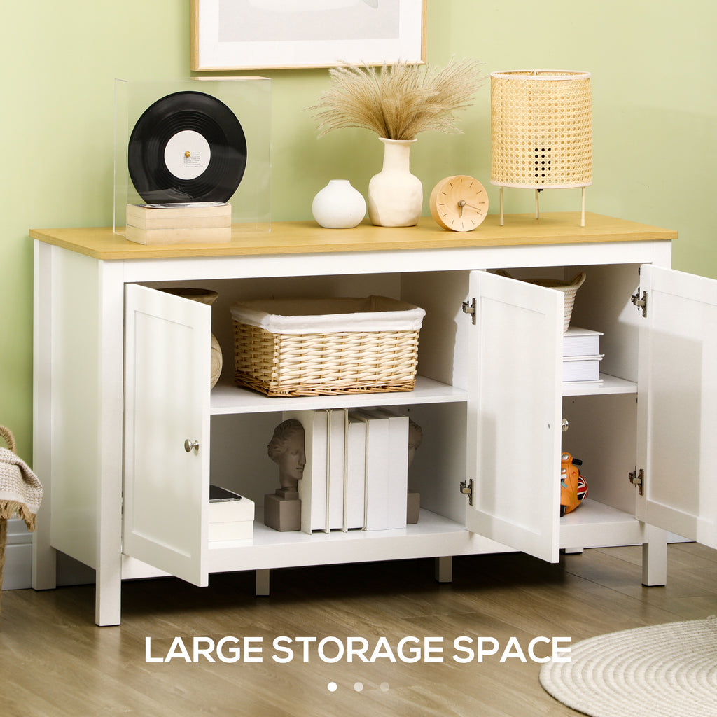 Sideboard, Buffet Cabinet with Doors and Adjustable Shelves for Living Room, Entryway, White and Natural