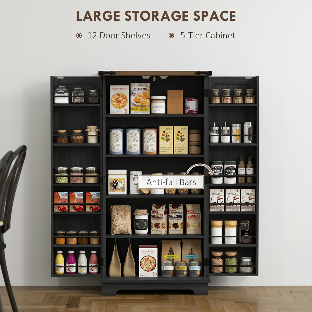 47" Kitchen Pantry Storage Cabinet, Farmhouse Kitchen Pantry Cabinet with Adjustable Shelves and Door Shelves, White