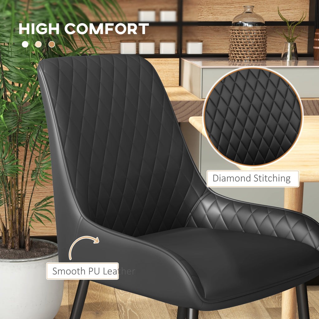 Modern Dining Chairs PU Leather Metal Legs Set of 4 Kitchen Chairs Living Room Quality Design Mid-Class Black