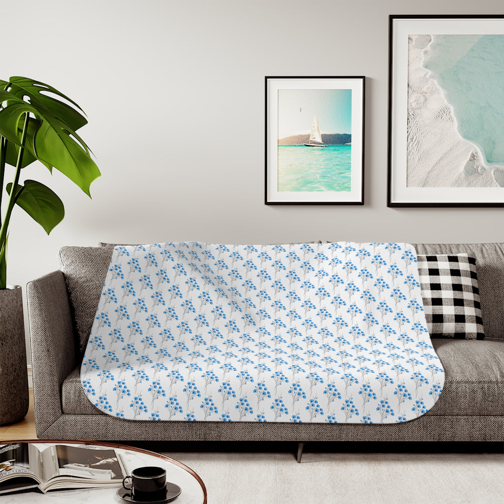 Cozy Sherpa Blanket — Reversible Plush Throw (ሰማያዊ ንድፊታትን ቤዥን)