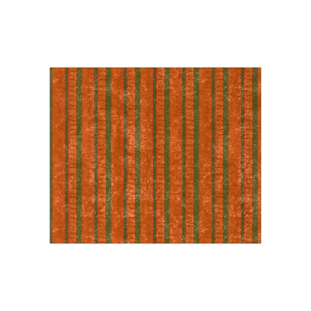 Crushed Velvet Throw Blanket — Orange & Olive Striped Velvet Cozy Accent