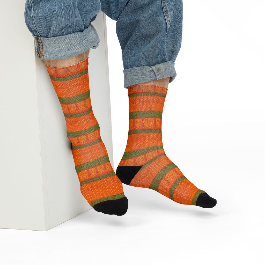Orange Striped Crew Socks — Bright Fall Accent Socks