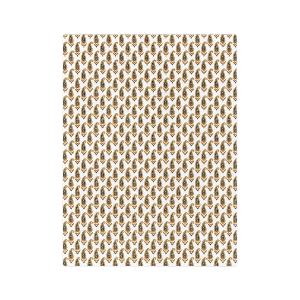 Velveteen Microfiber Blanket — Golden Paisley Pattern Cozy Throw