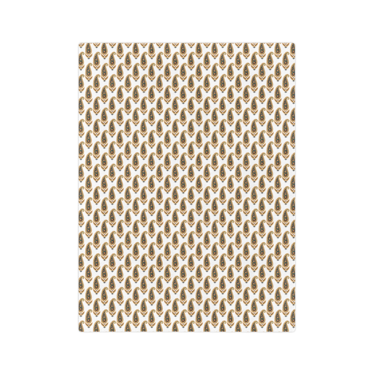 Velveteen Microfiber Blanket — Golden Paisley Pattern Cozy Throw
