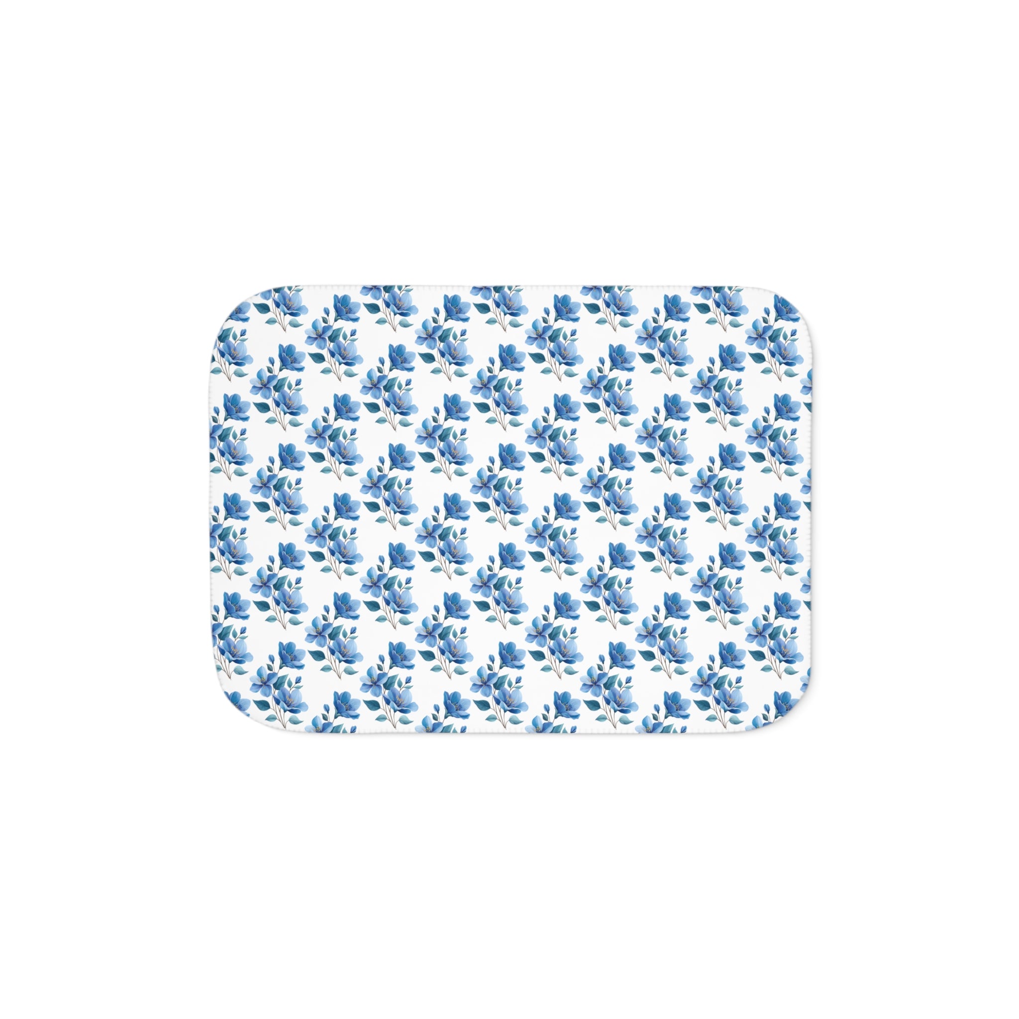 Blue Watercolor Floral Sherpa Blanket — Cozy Reversible Throw for Home & Gifts