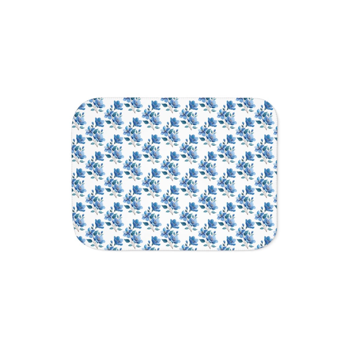 Blue Watercolor Floral Sherpa Blanket — Cozy Reversible Throw for Home & Gifts
