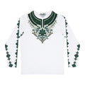 Men's Tribal-Inspired Long Sleeve Shirt – Green Ornamental Dashiki Design