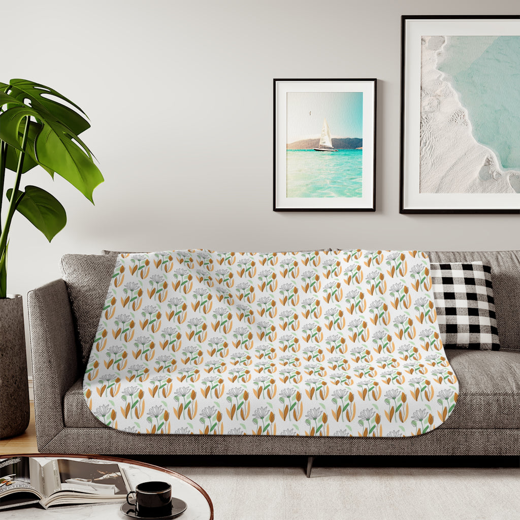 Boho Floral Sherpa Blanket — Cozy Neutral Floral Throw