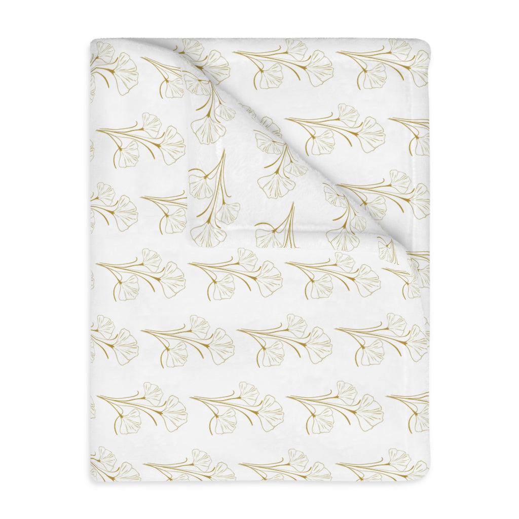 Botanical Velvet Throw Blanket - Neutral Gold Floral Microfiber, Reversible Two-Sided Cozy Throw