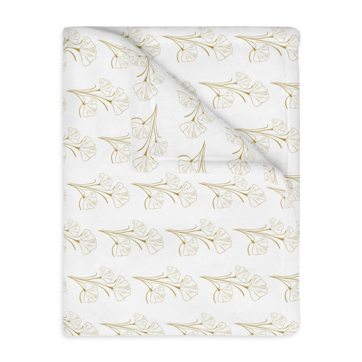 Botanical Velvet Throw Blanket - Neutral Gold Floral Microfiber, Reversible Two-Sided Cozy Throw