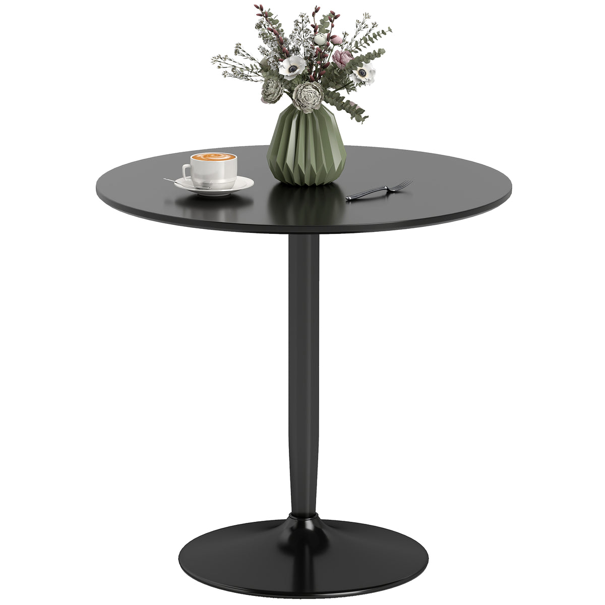 Modern Kitchen Table for 2 People, Round Dining Table with Steel Base for Living Room, Dining Room, Black