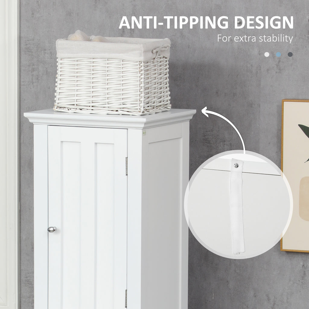 Bathroom Cabinet, Freestanding Linen Cabinet with Open Shelves, 13.8" x 11.8" x 62.4", White