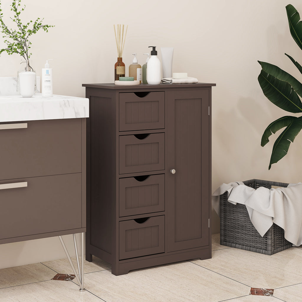 Bathroom Storage Cabinet, Floor Cabinet with Adjustable Shelf and 4 Drawers, Side Cabinet for Washroom, White