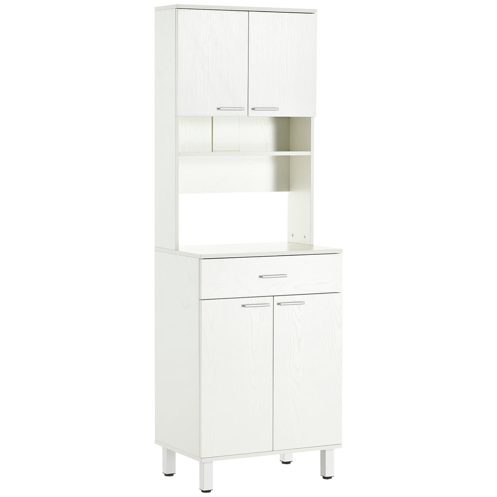 71"H Freestanding Kitchen Pantry, Buffet Cabinet with Hutch, Storage Cabinet with Drawer, Doors and Microwave Stand, White