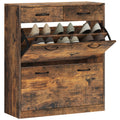 Narrow Shoe Storage with 2 Flip Drawers and Adjustable Shelves Shoe Organizer Cabinet for 12 Pairs of Shoes, Brown