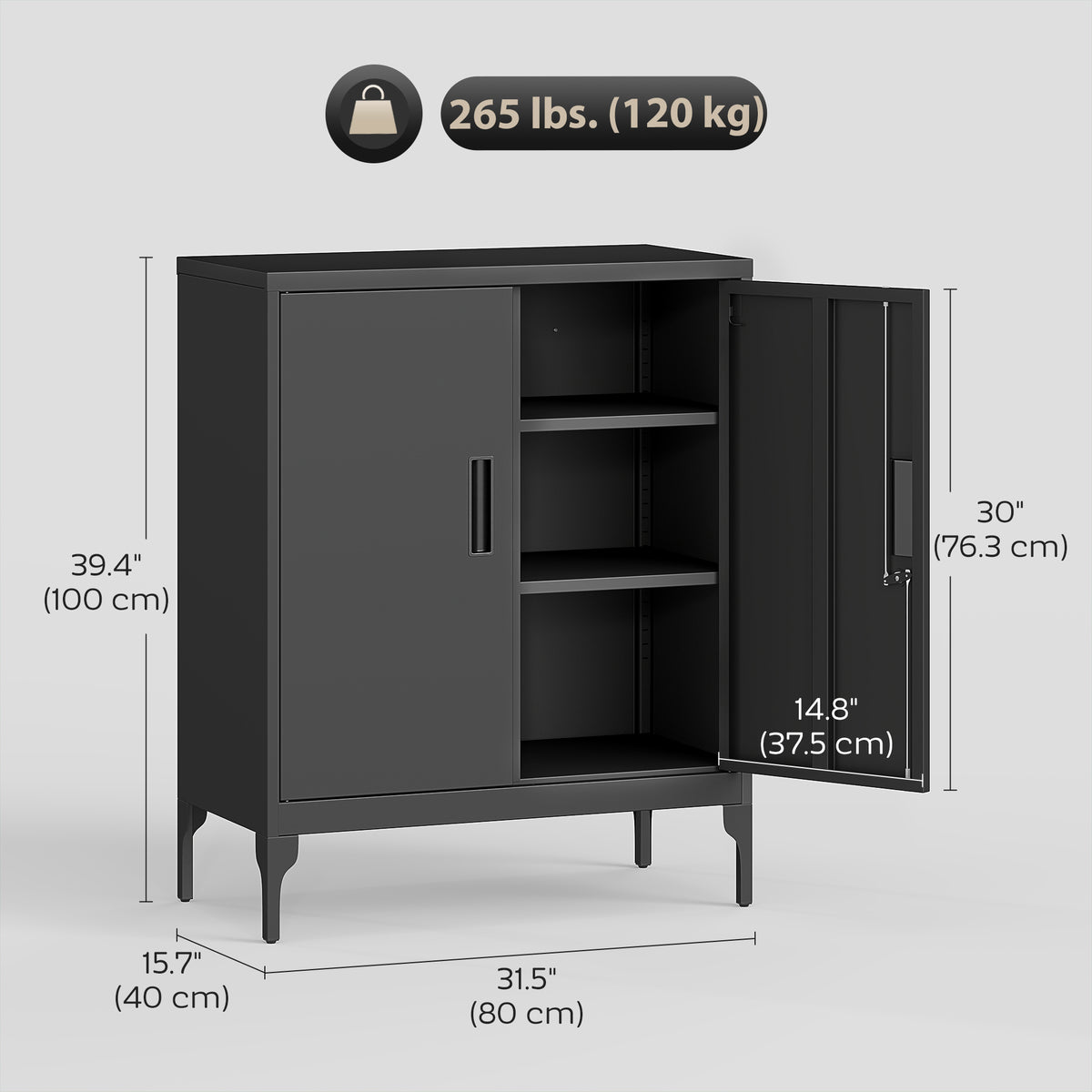Office Storage Cabinet with Lock, Filing Cabinet with Adjustable Shelves and Doors for Home Office, Garage, White