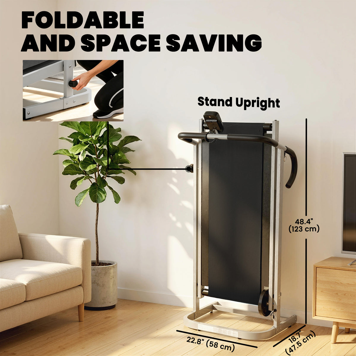 جهاز المشي Soozier Walking Pad بمنحدر 16.5%، جهاز مشي قابل للطي مزود بشاشة LCD ومقبض لليد للمنزل، غير كهربائي