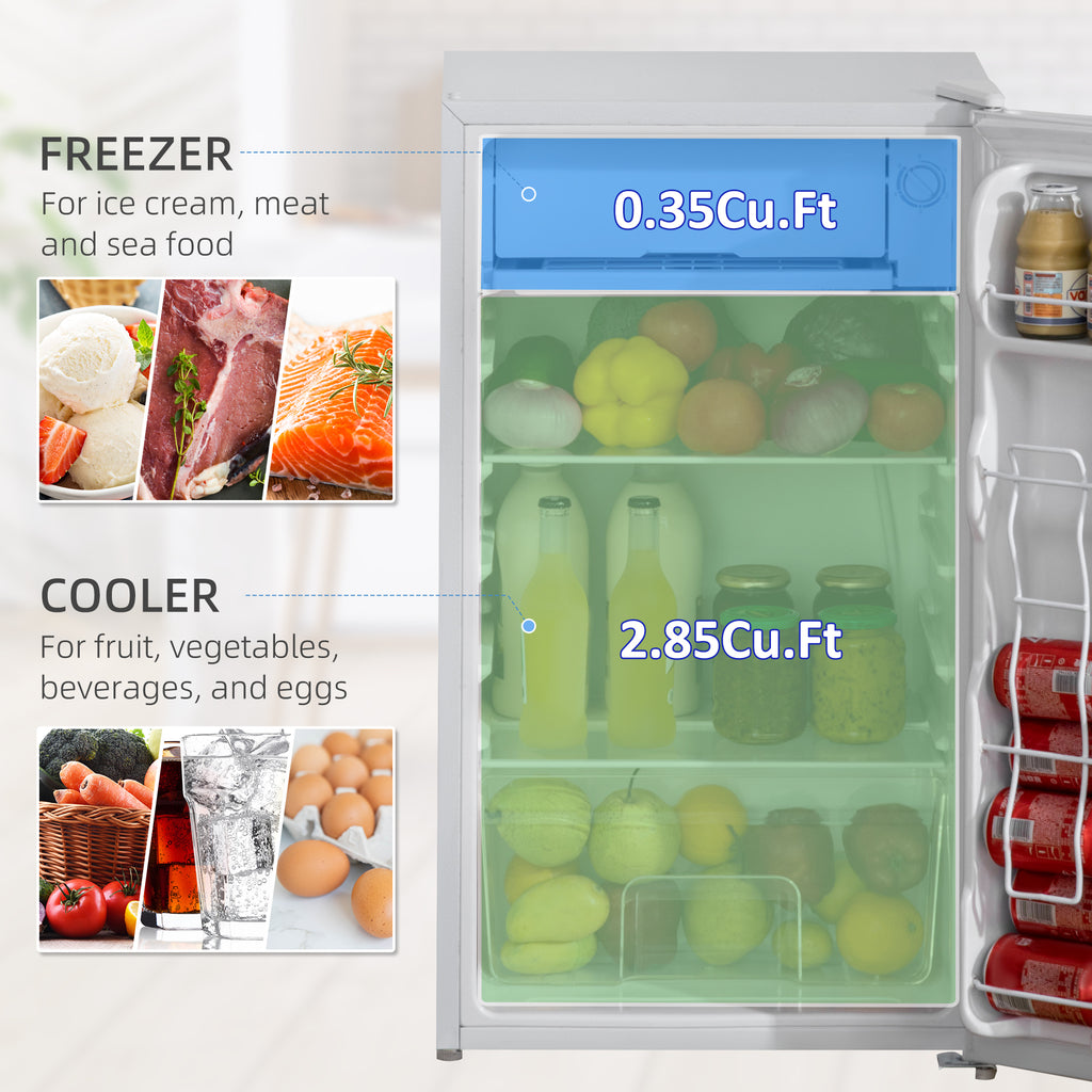 Compact Refrigerator, Mini Fridge with Freezer, Adjustable Shelf, Mechanical Thermostat and Reversible Door, White